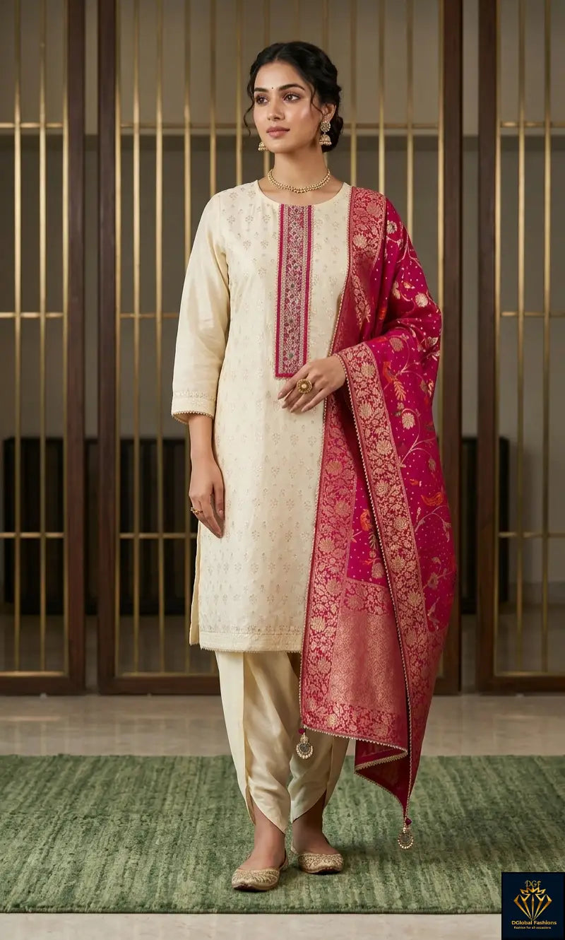3-Piece Banarasi Suit Set with Dhoti Pants