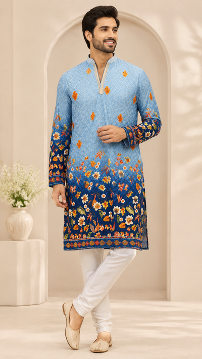 Men’s Position Print Short Kurta with Sequence Work | Ethnic & Festive Wear