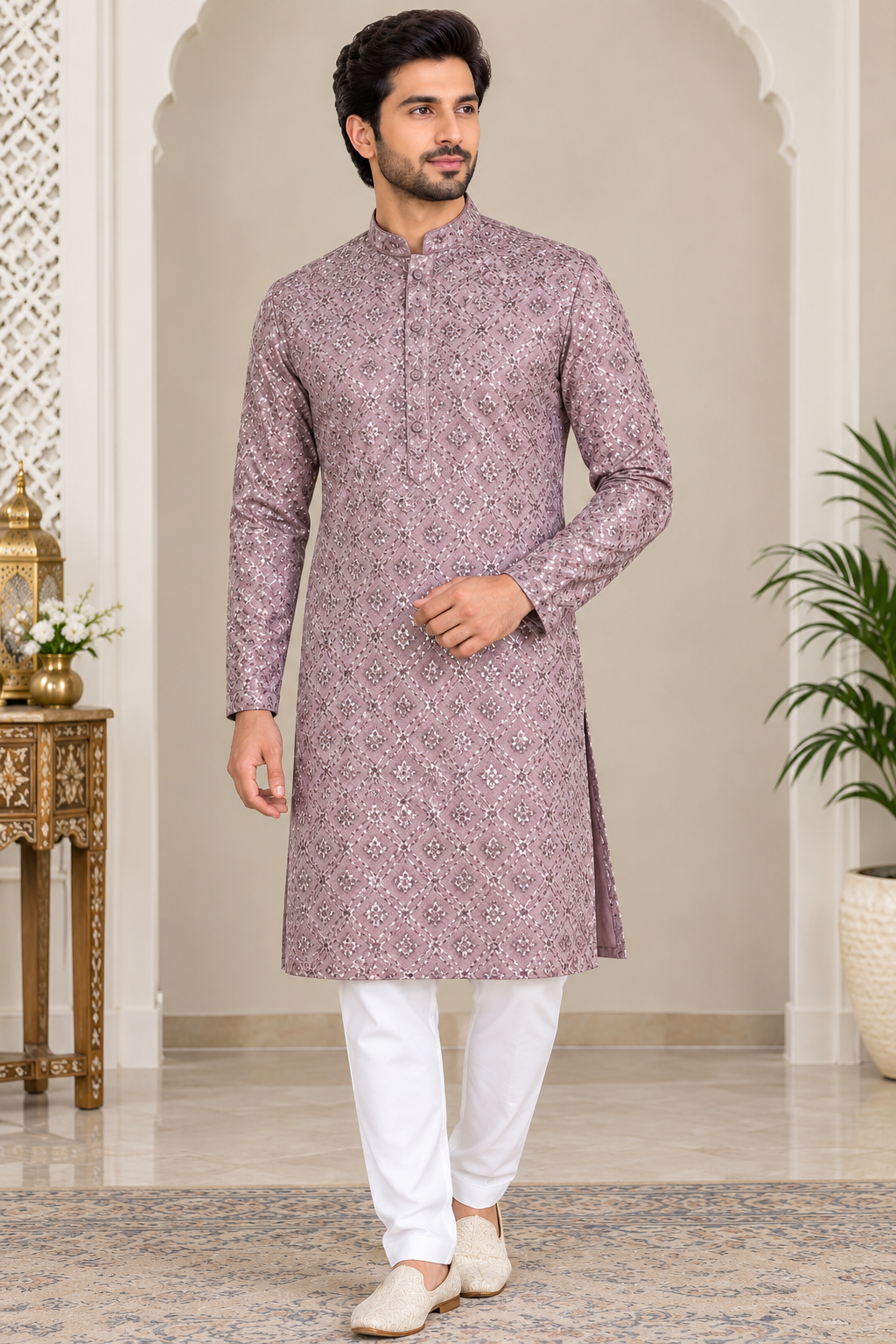 Chikankari Kurta Set with White Pants | Indian Ethnic Wear