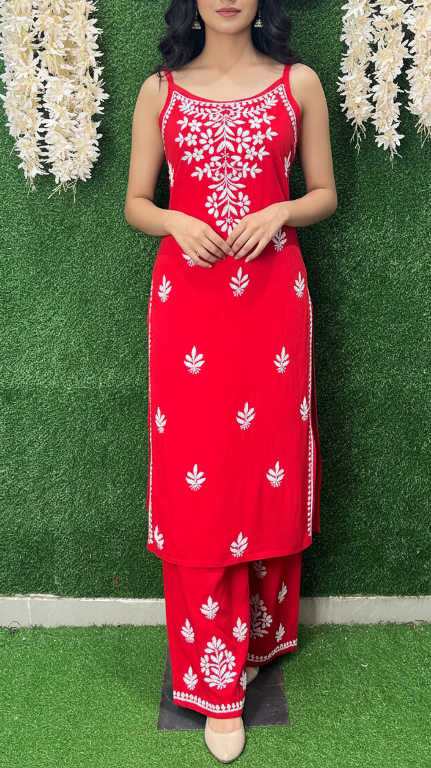 Sleeveless Lucknowi Chikankari Co-ord Set