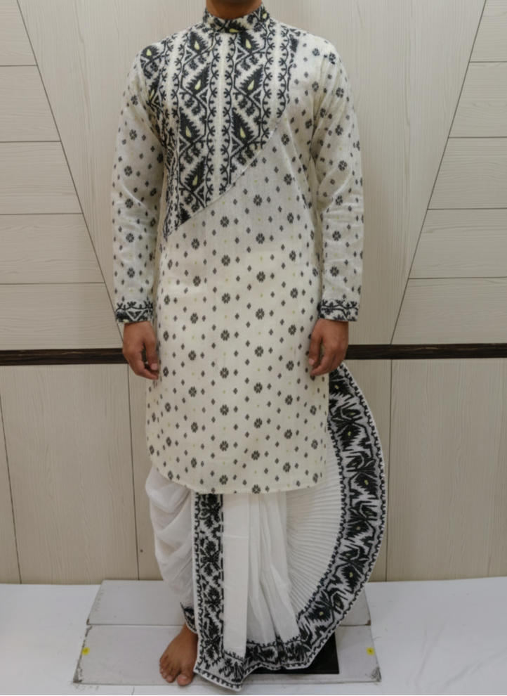 Jamdani Embroidered Kurta with Polo Pant – Traditional Festive Wear