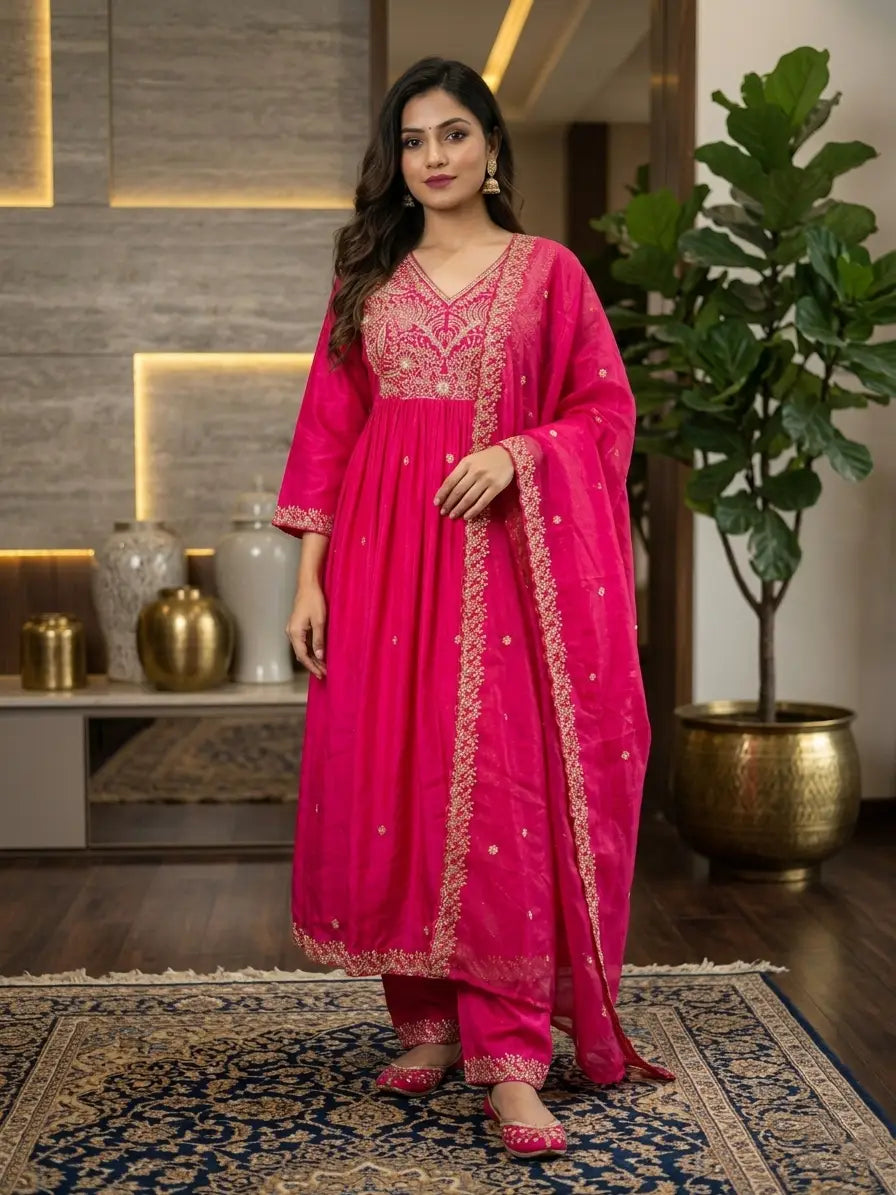 Designer Embroidered Anarkali Suit with Dupatta – Party Wear Ethnic Set