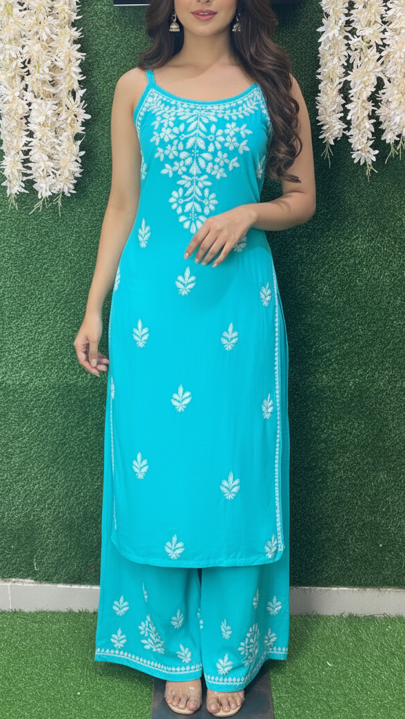 Sleeveless Lucknowi Chikankari Co-ord Set