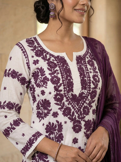 Lucknowi Chikankari Modal Suit Set with Dupatta