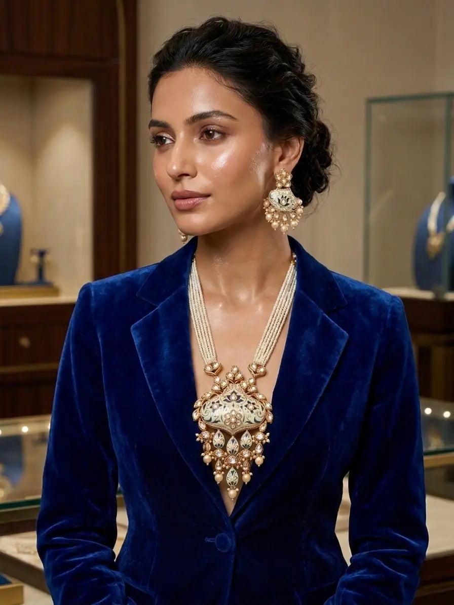 Opulent Dangles Polki Necklace with Earrings