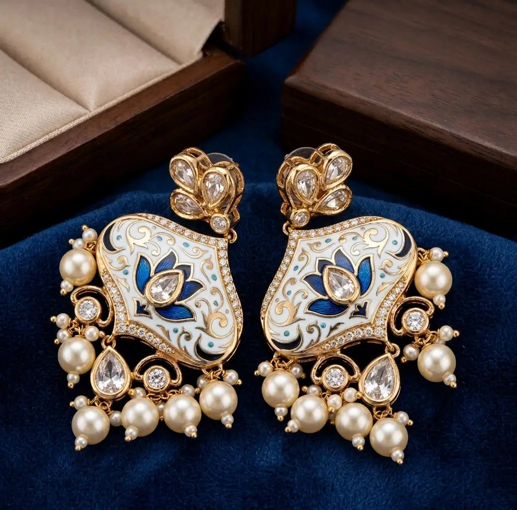 Opulent Dangles Polki Necklace with Earrings