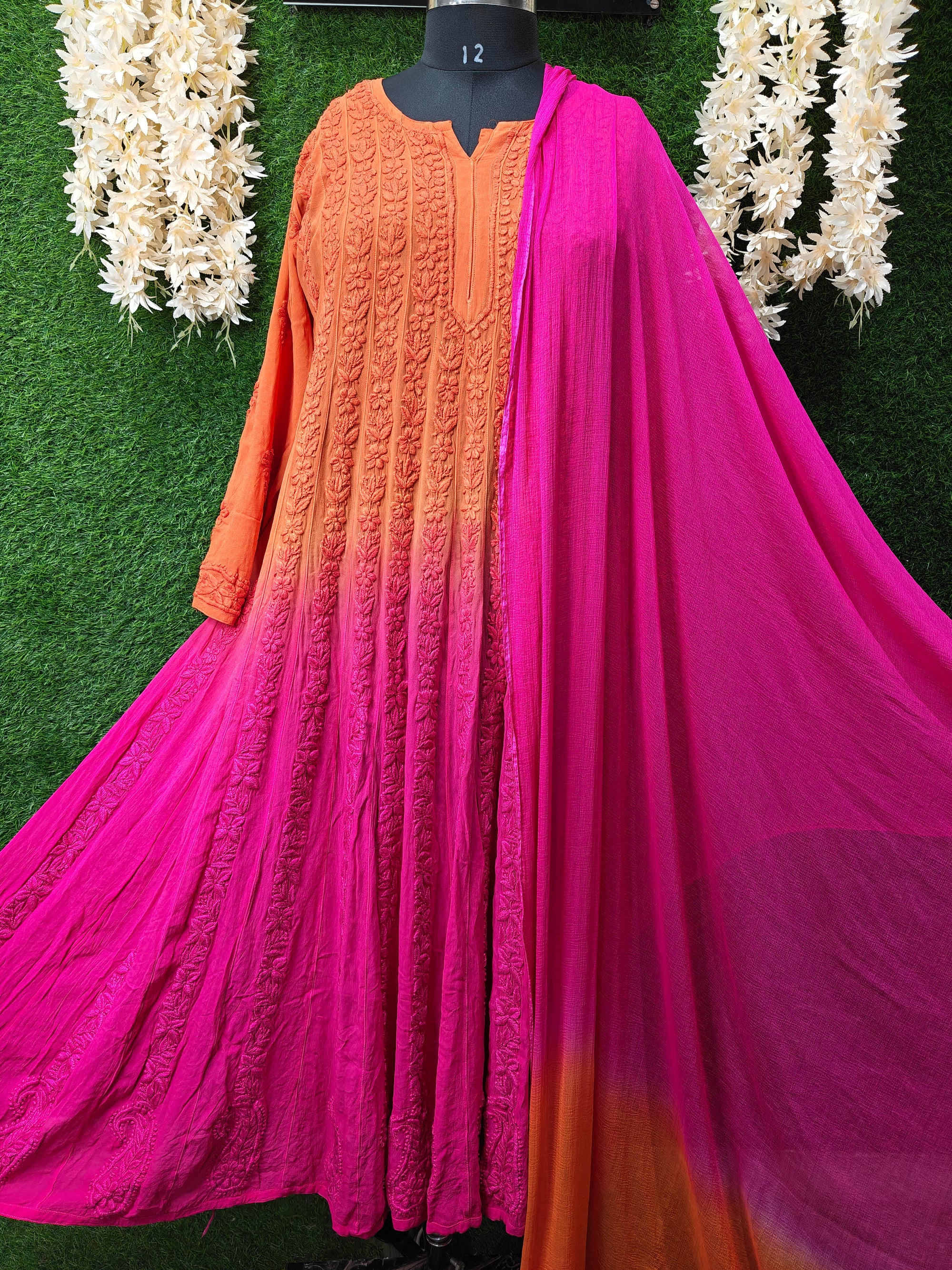 Lucknowi Chikankari Ombré-Dyed Georgette Anarkali Suit
