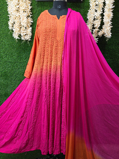 Lucknowi Chikankari Ombré-Dyed Georgette Anarkali Suit