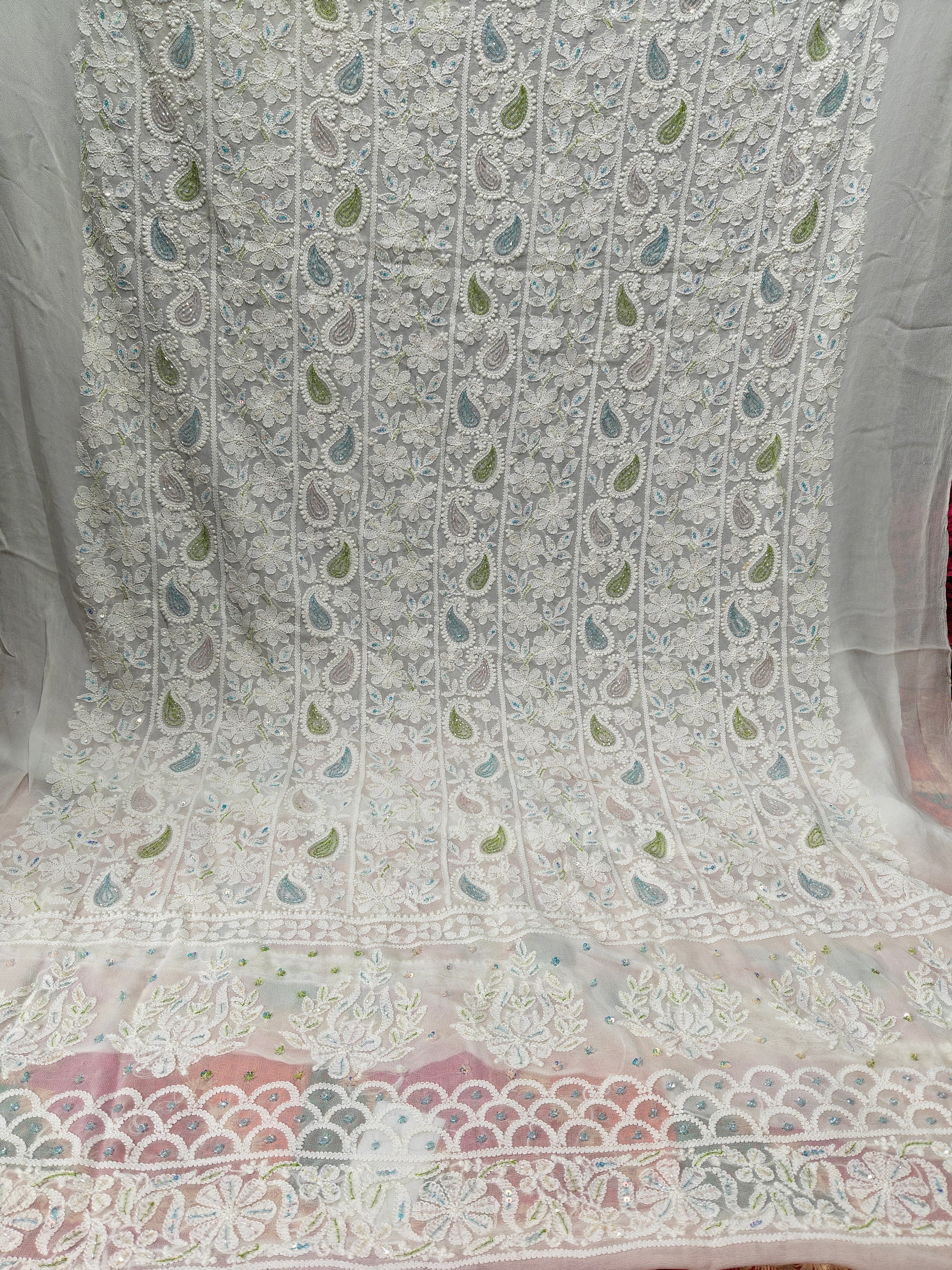 Lucknowi Chikankari Kurta with Cutdana & Sequin Hand Embroidery