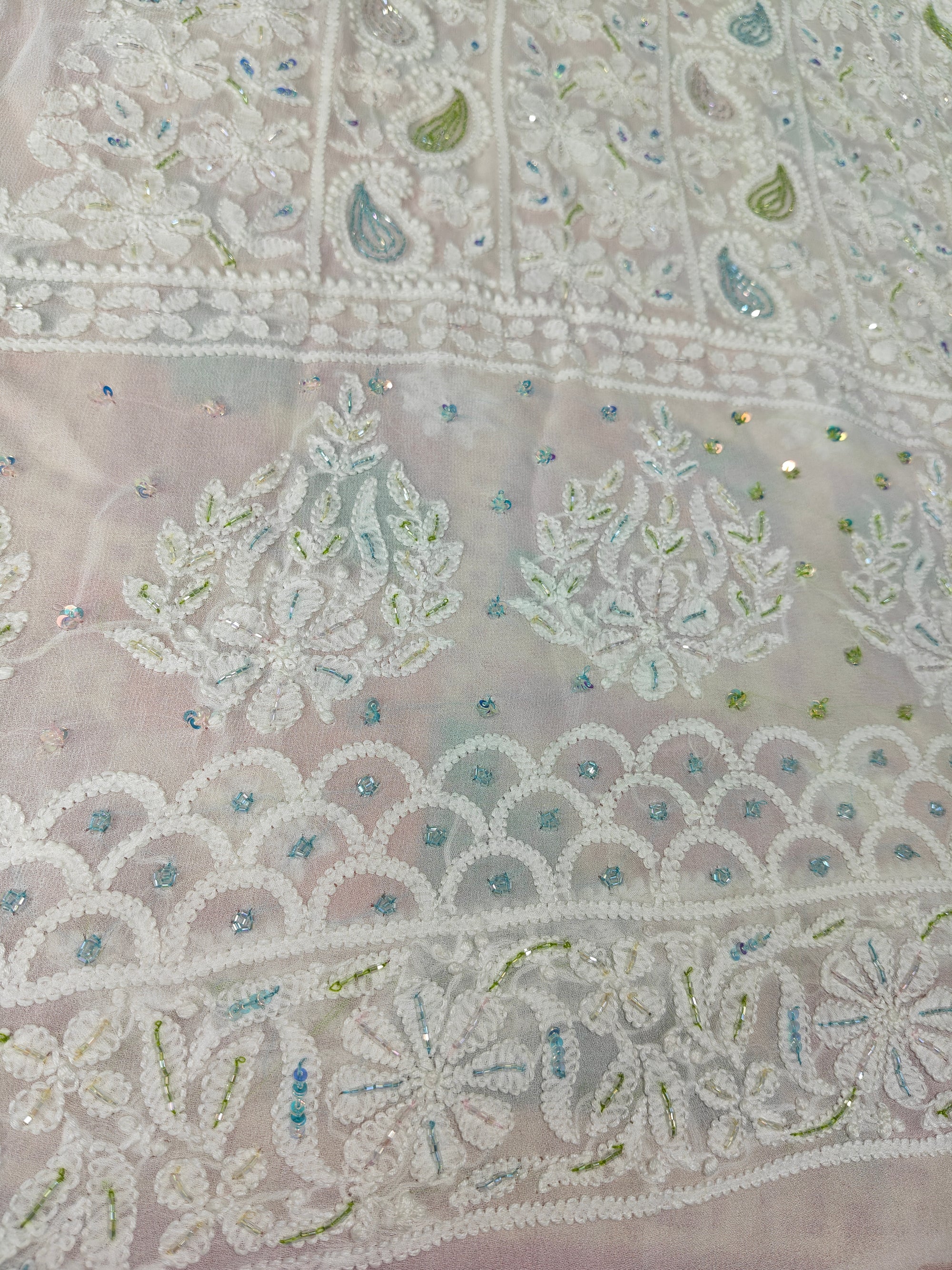 Lucknowi Chikankari Kurta with Cutdana & Sequin Hand Embroidery