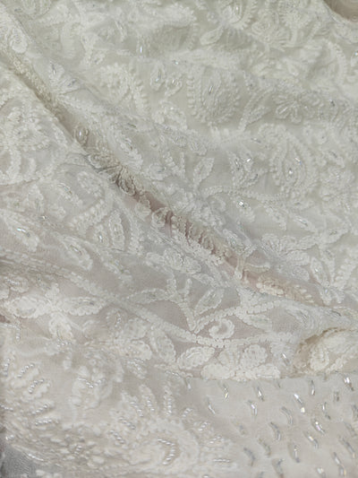 Lucknowi Chikankari Viscose Georgette (3-Piece Set) with Handwork Pearl & Cutdana Embroidery