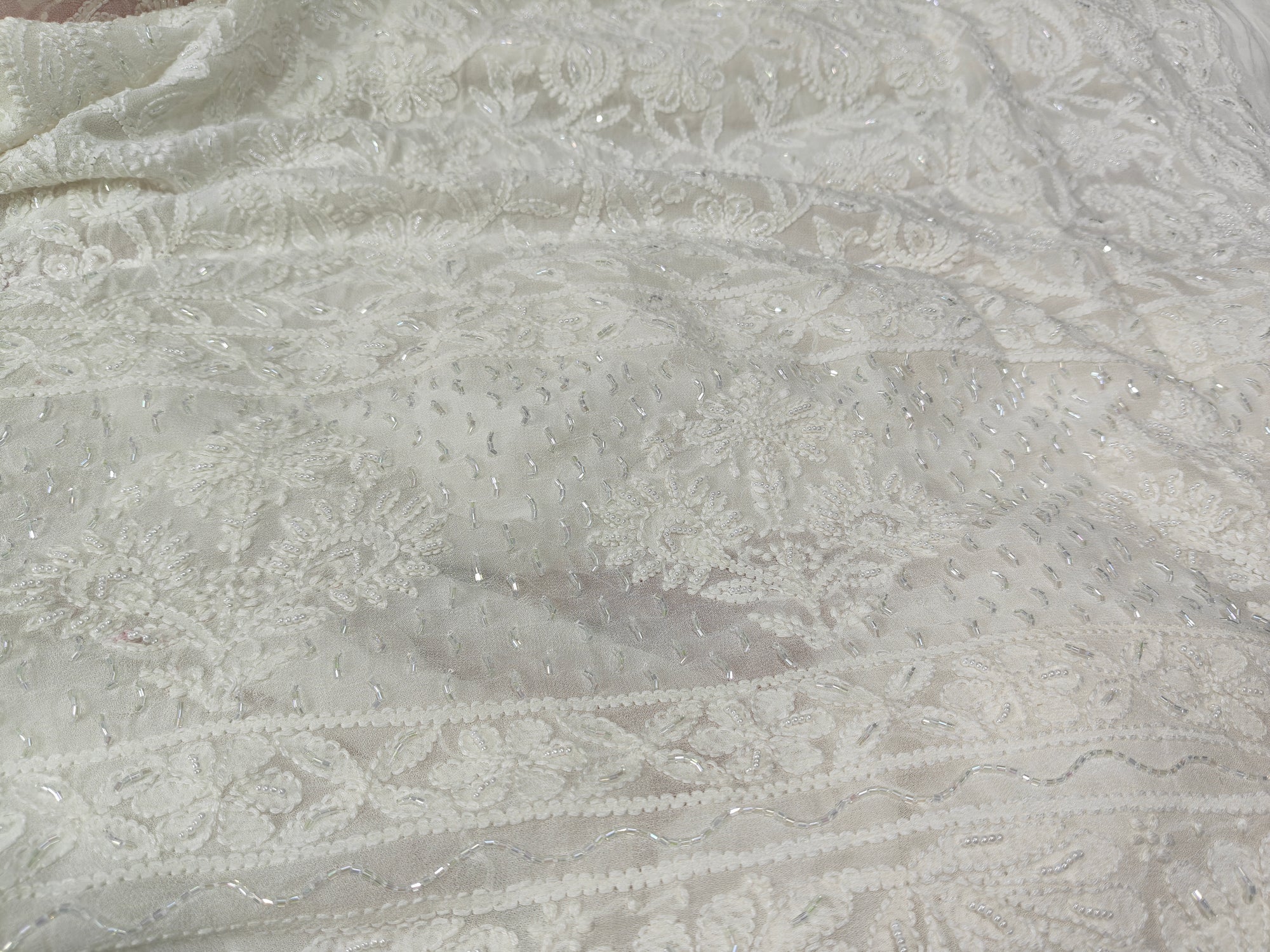 Lucknowi Chikankari Viscose Georgette (3-Piece Set) with Handwork Pearl & Cutdana Embroidery