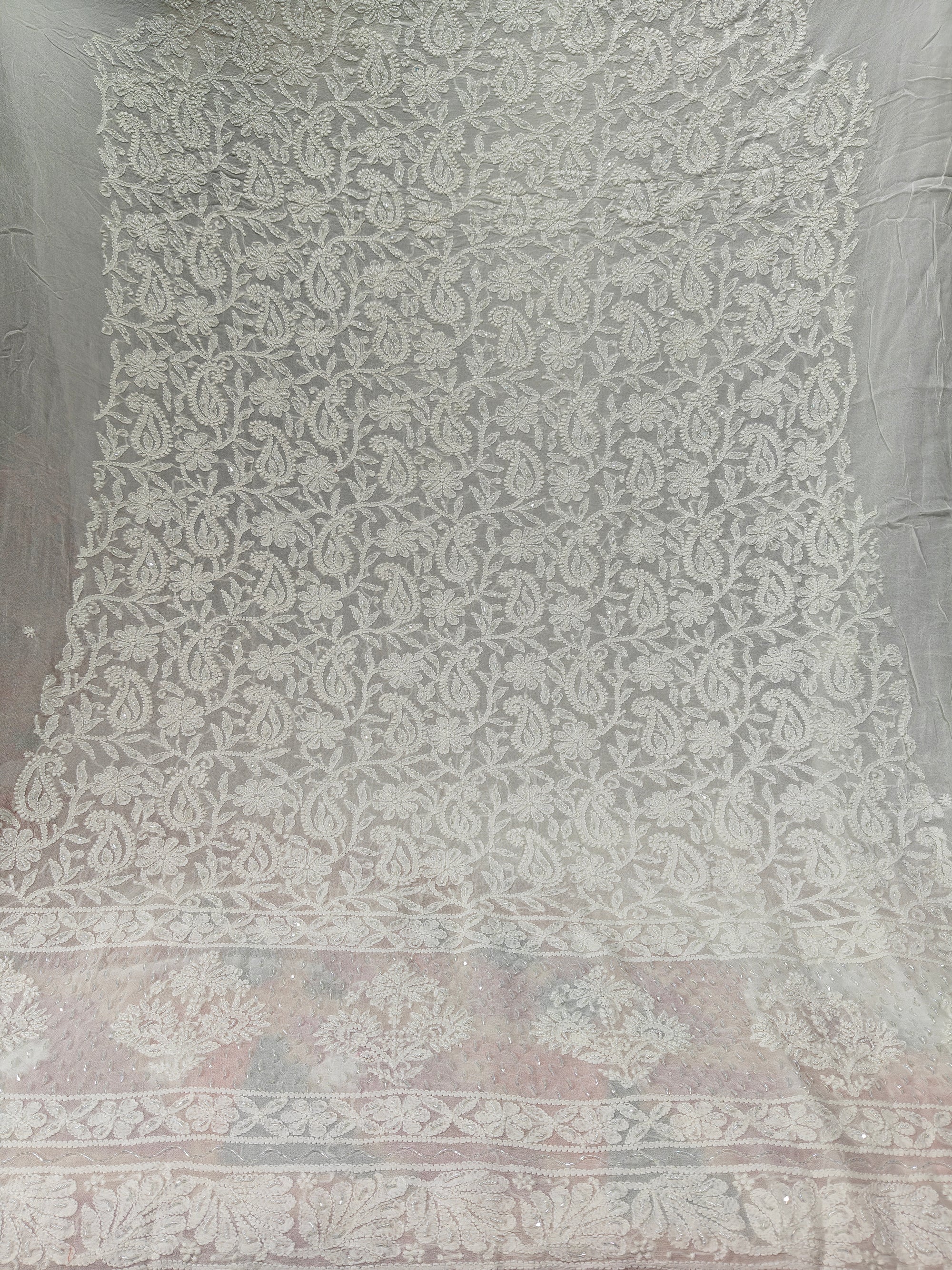 Lucknowi Chikankari Viscose Georgette (3-Piece Set) with Handwork Pearl & Cutdana Embroidery