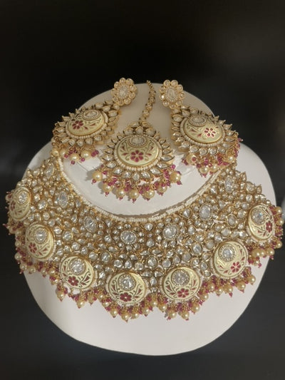 Designer inspired bridal kundan enamel necklace set