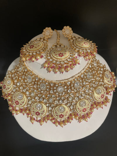 Designer inspired bridal kundan enamel necklace set