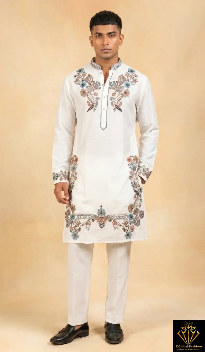 Kapil Sharma Inspired Signature Look – Embroidered Kurta Set with Wide-Leg Trousers