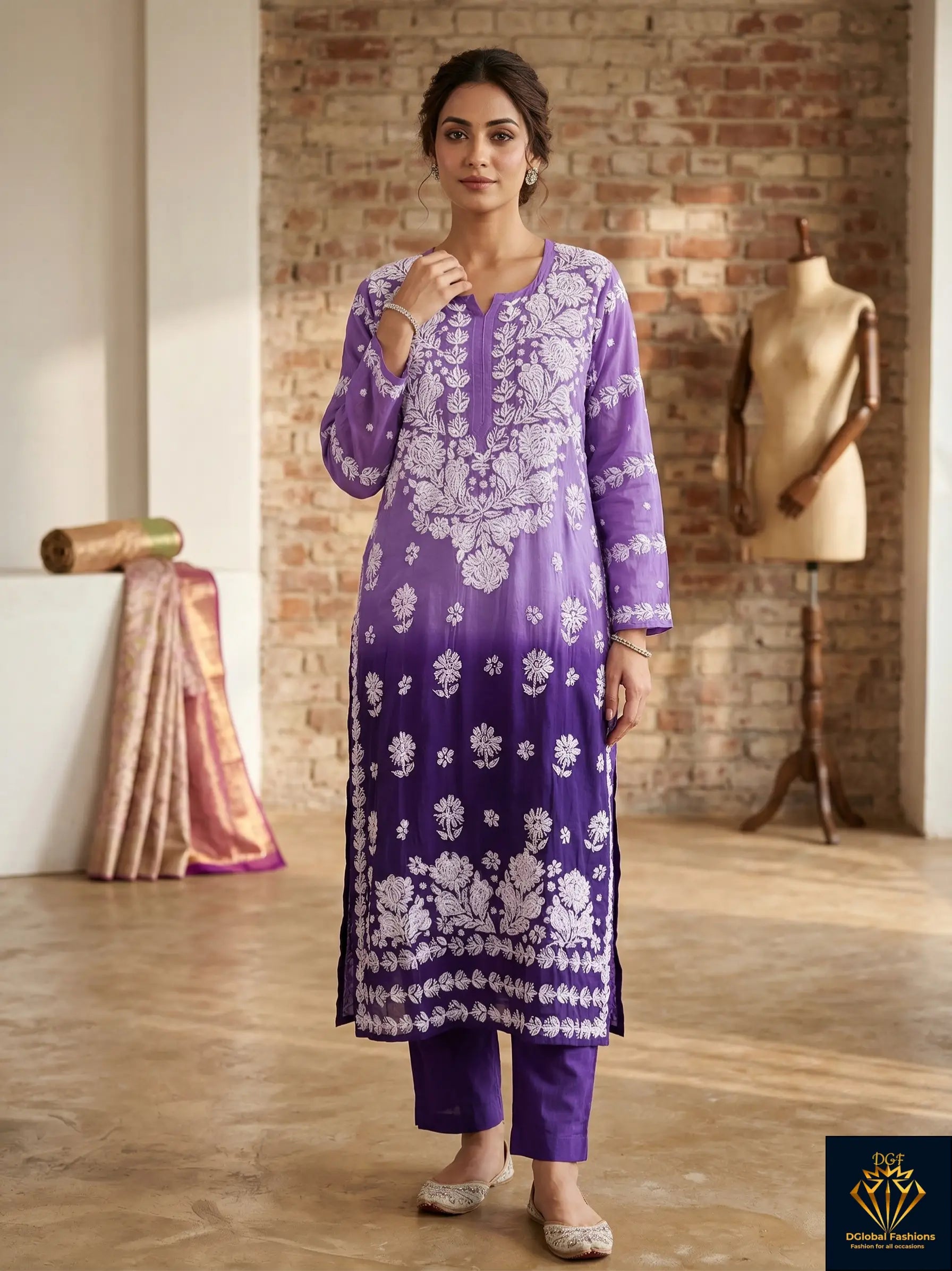 Lucknowi Chikankari Georgette Kurti