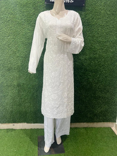 Lucknowi Chikankari Co-Ord Set with Full Jaal Hand Embroidery