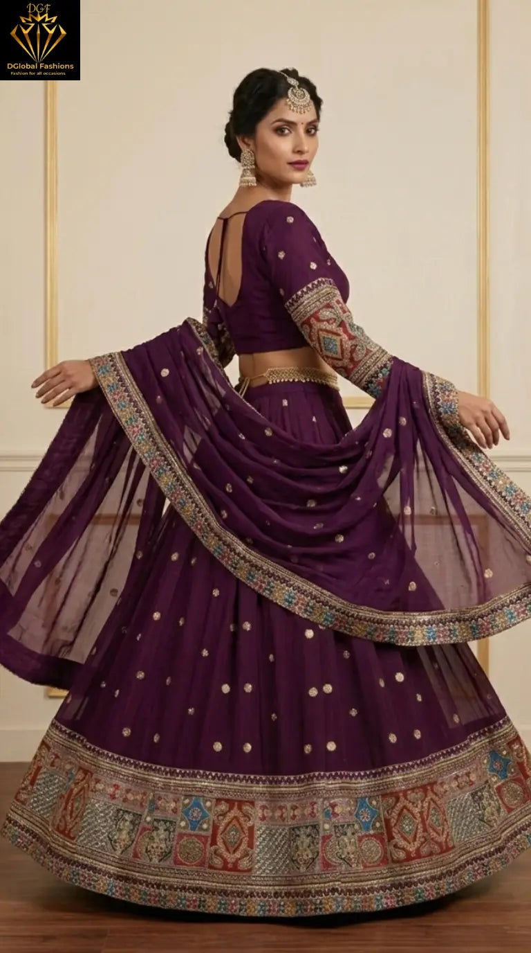 Georgette Lehenga with Multicolor Thread Embroidery