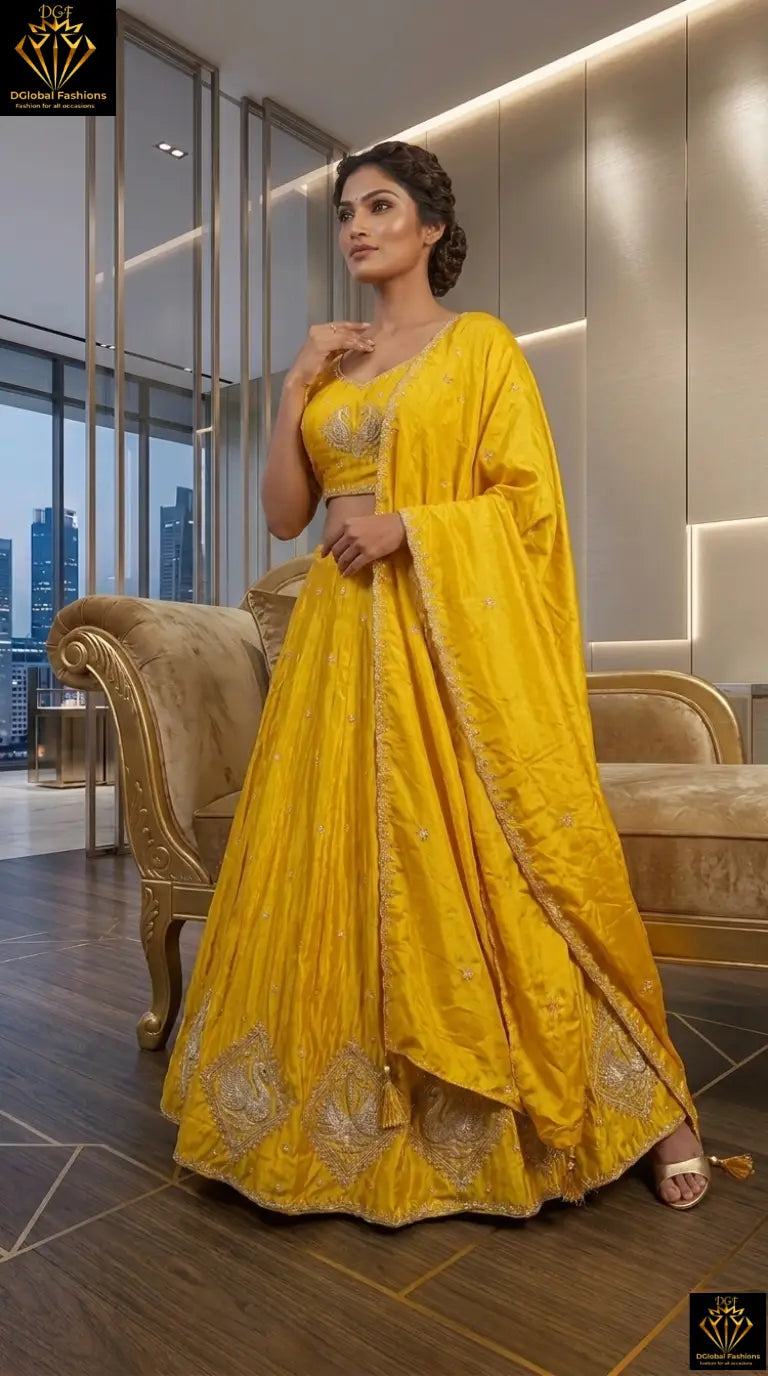 Silk Lehenga Set with Intricate Embroidery and Dupatta
