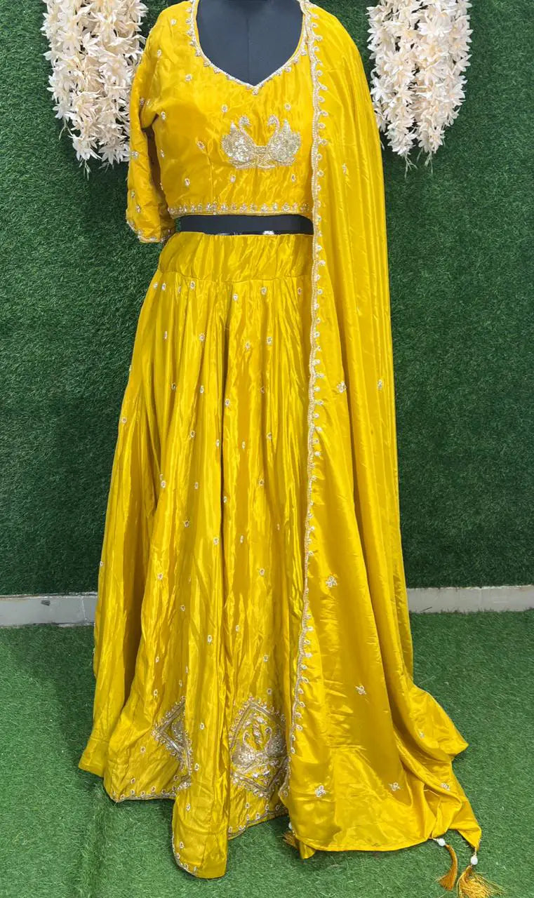 Silk Lehenga Set with Intricate Embroidery and Dupatta