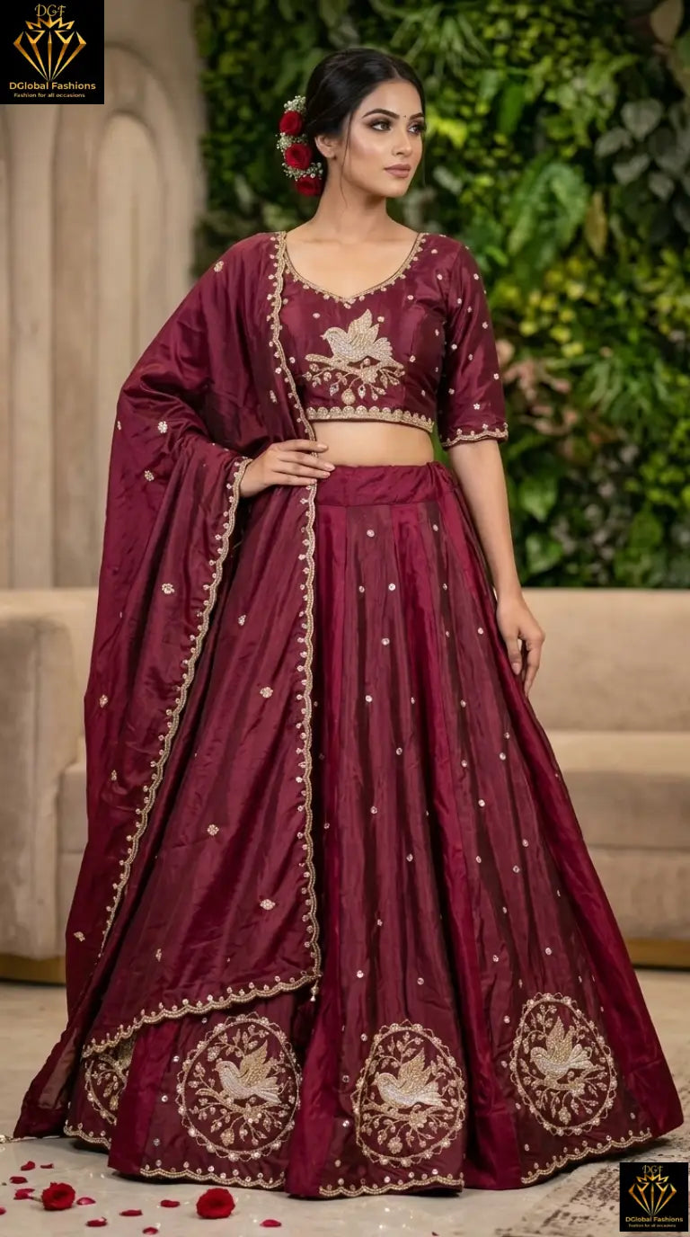 Silk Lehenga Set with Intricate Embroidery and Dupatta