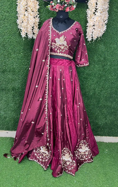 Silk Lehenga Set with Intricate Embroidery and Dupatta
