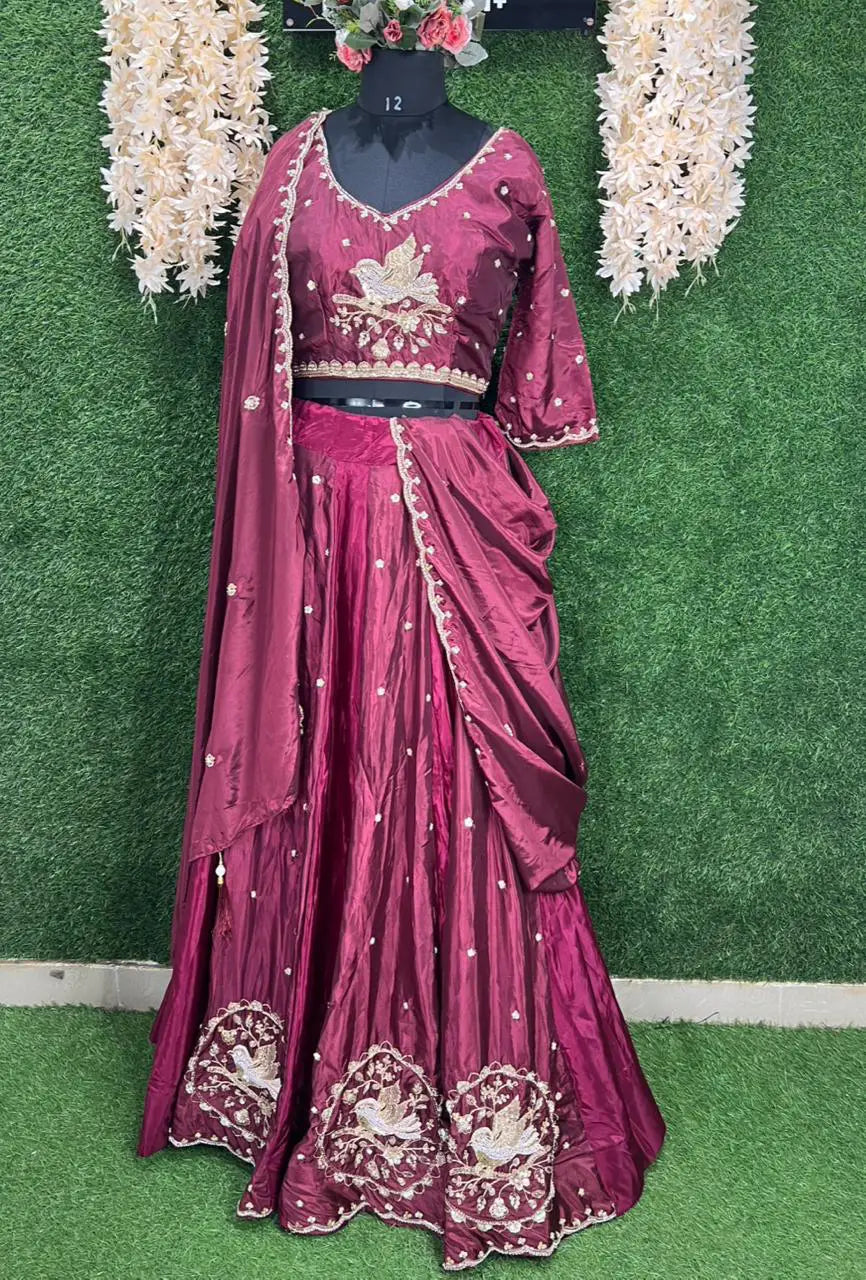 Silk Lehenga Set with Intricate Embroidery and Dupatta