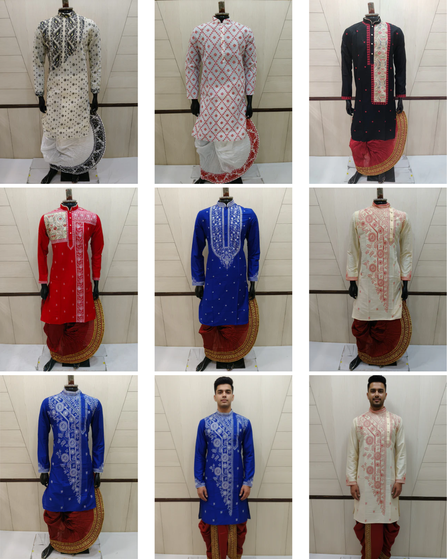 Men’s Jamdani Embroidered Kurta with Polo Pant – Traditional Festive Wear