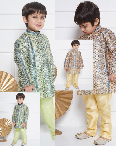 Boys Cotton Satin Printed Kurta Pajama Set – Kids Festive & Ethnic Wear