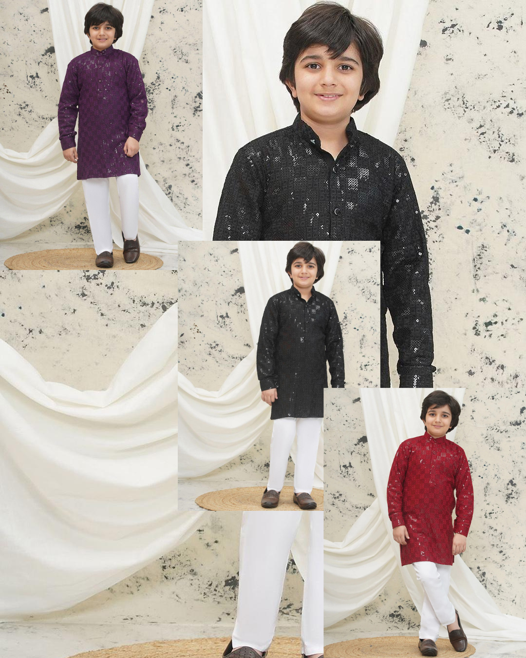 Boys Chikankari Kurta with Sequin Work