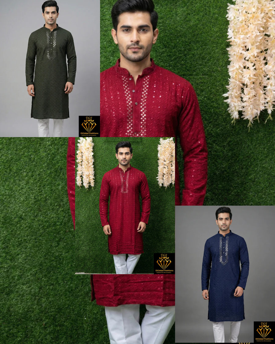 Chikankari Kurta Set with Mirror & Sequin Work