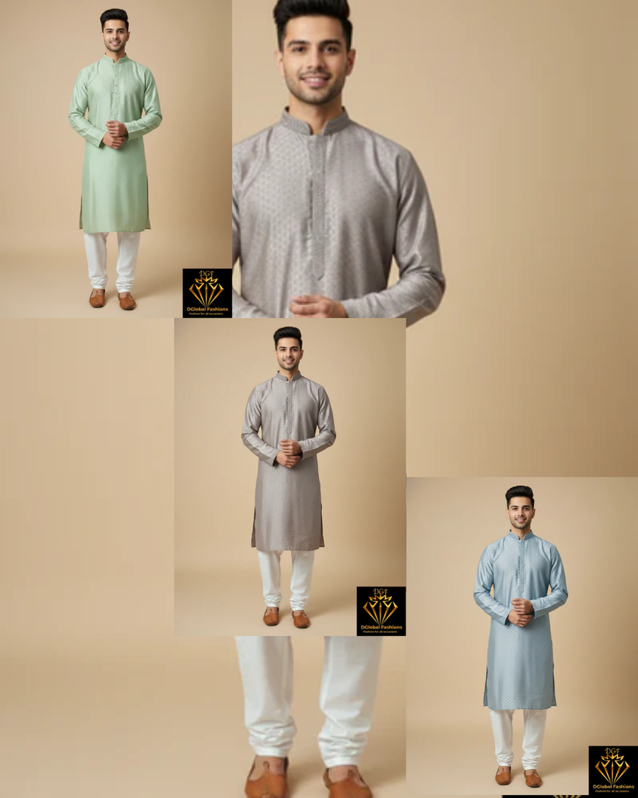 Men’s Jacquard Silk Kurta Set with Full Cotton Lining