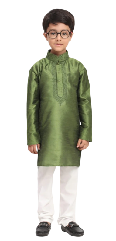 Kids Boys Green Kurta Pajama Set – Stylish Ethnic & Festive Wear
