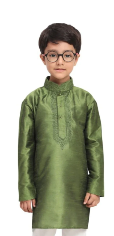 Kids Boys Green Kurta Pajama Set – Stylish Ethnic & Festive Wear