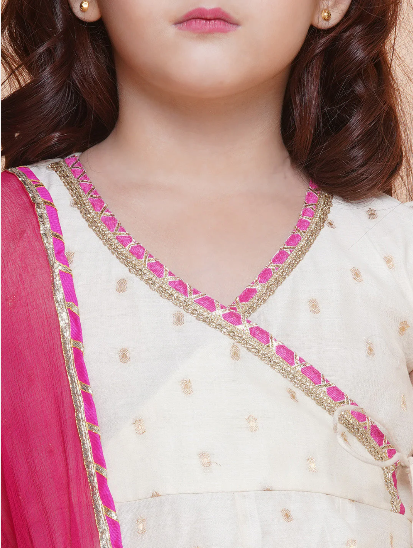 Girls Off white Booti Angrakha Gotta Patti Kurta & Sharara set With Dupatta