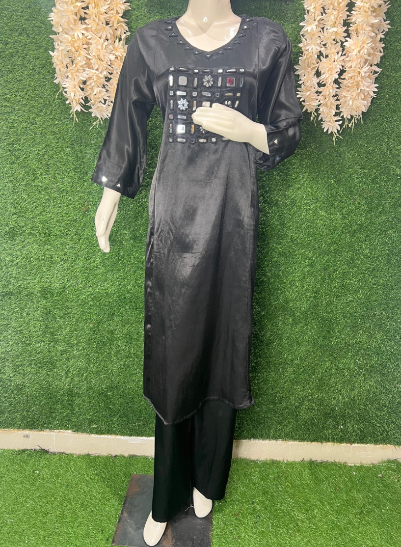 Mashru Silk Embroidered Kurta Set – Mirror Work Detailing