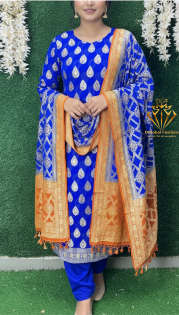 Pure Handloom Banarsi  Khaddi Georgette Unstitched Suit with Zari Work
