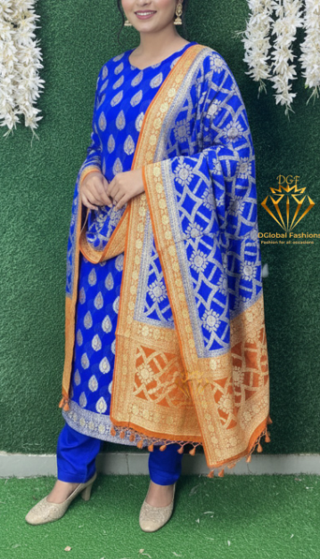 Pure Handloom Banarsi  Khaddi Georgette Unstitched Suit with Zari Work