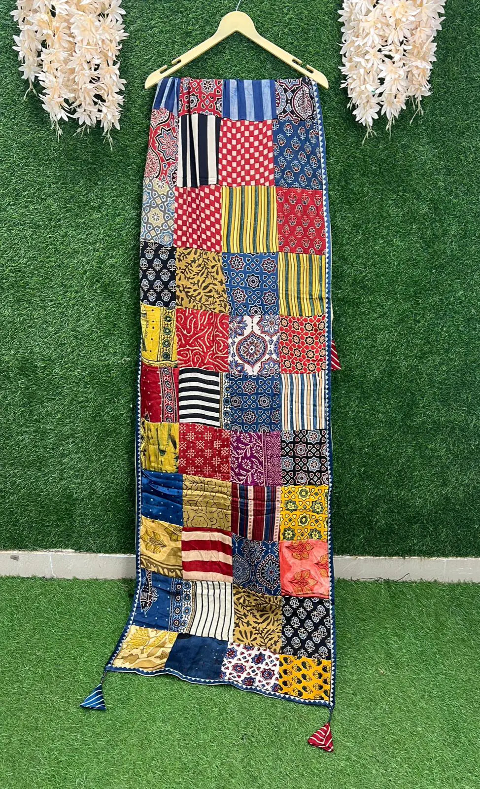 Modal Silk Ajrakh Hand Block Stole with Lining