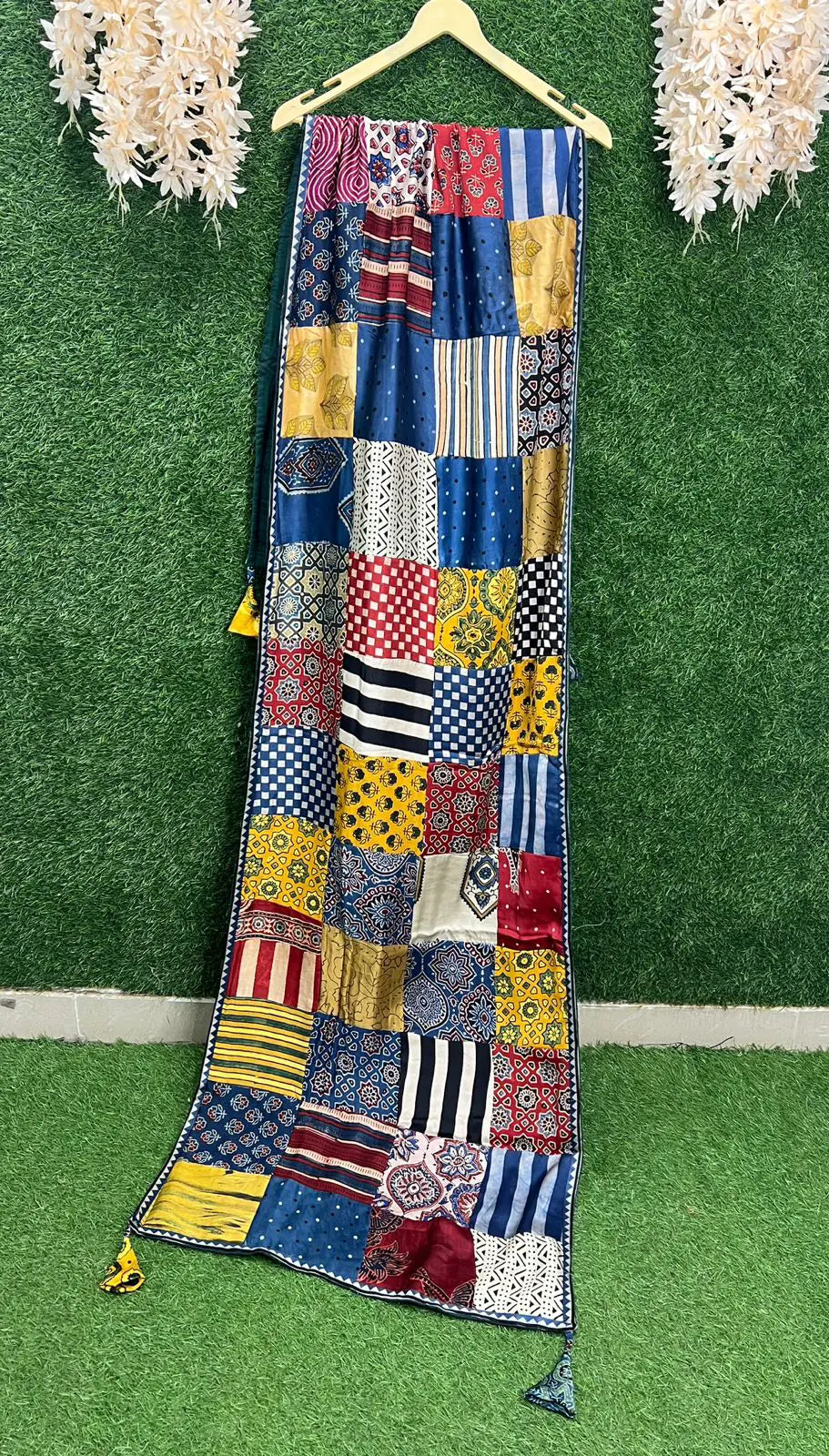 Modal Silk Ajrakh Hand Block Stole with Lining