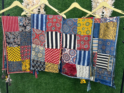 Modal Silk Ajrakh Hand Block Stole with Lining