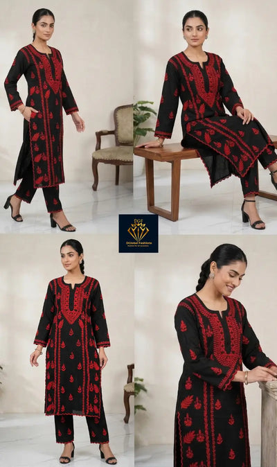 Lucknowi Chikankari Rayon Suit Set with Scalloped Border