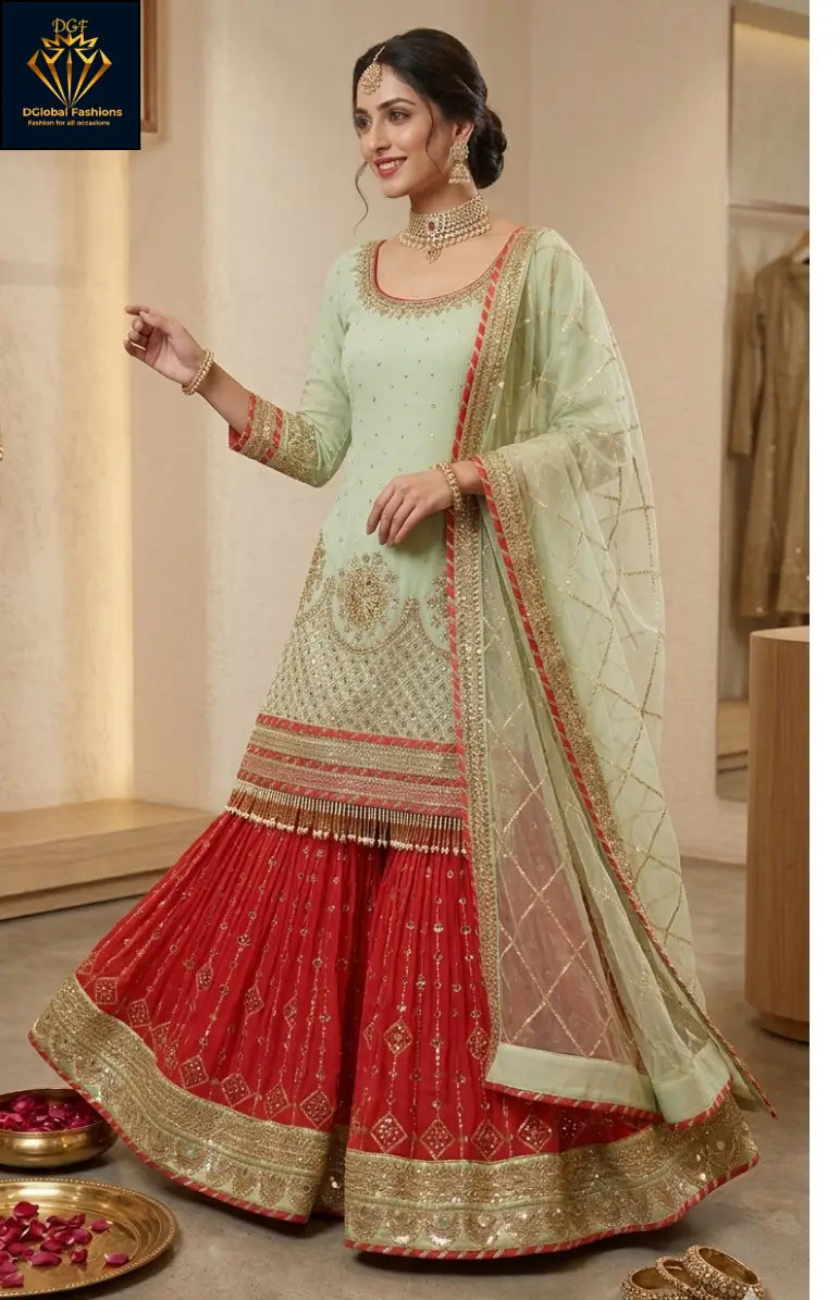 Embroidered Kurta Sharara Set with Dupatta