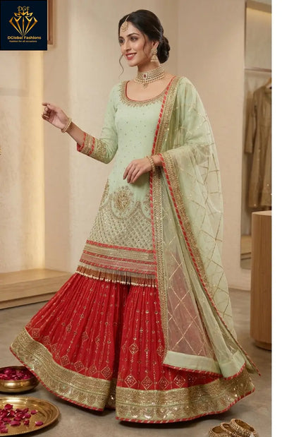 Embroidered Kurta Sharara Set with Dupatta