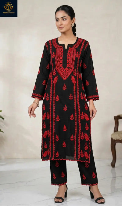 Lucknowi Chikankari Rayon Suit Set with Scalloped Border