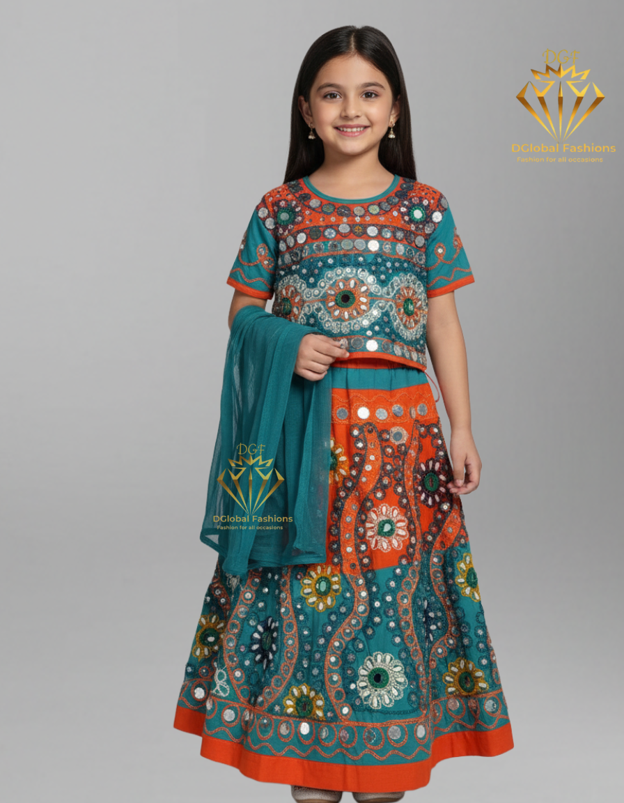 Mirror Work Lehenga Choli with Dupatta