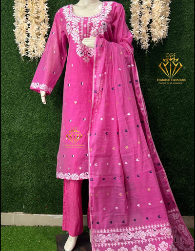 Elegant Jamdani Woven Suit Set with Dupatta