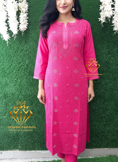 Lucknowi Chikankari Viscose Georgette Kurti with Cutdana Work