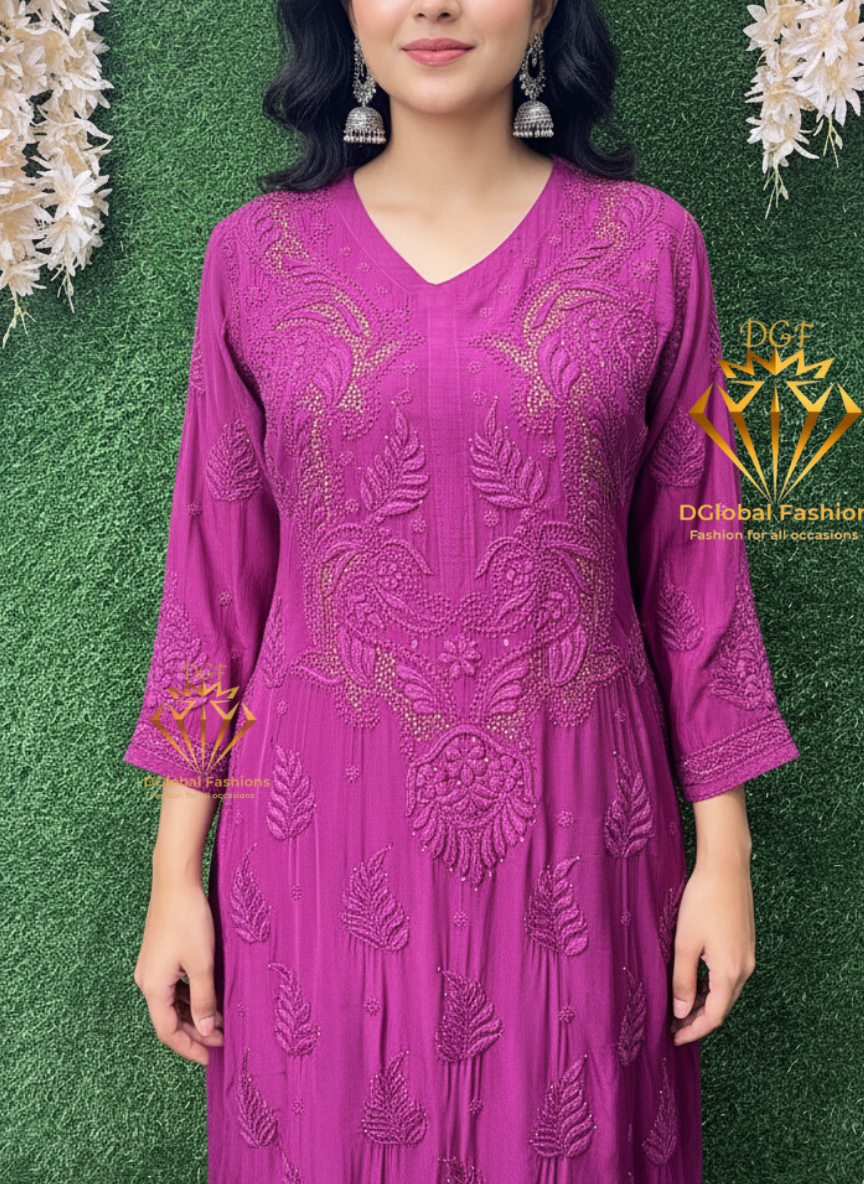 Lucknowi Chikankari Crepe Kurti with Mukesh Work